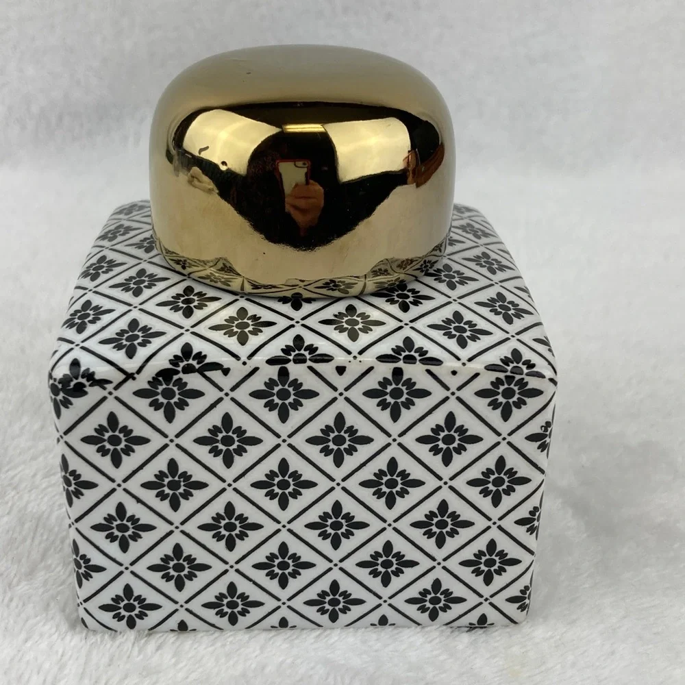 Modern Black & White Patterned Decorative Ceramic Square Ginger Jar Petite 3.5”